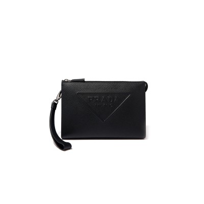 PRADA EMBOSSED LOGO POUCH IN SAFFIANO-LEATHER 2VF039 (25*17*5cm) 